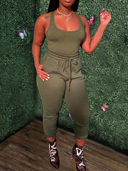 Casual Tank Top & Drawstring Pants Set Women's Clothing