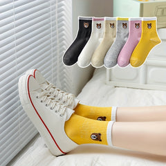 6 Pairs Bear Print Socks Comfy Mid Tube Women's Stockings