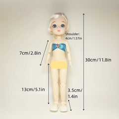 11.8in Jointed Doll with Green Eyes & Hair Braid, Birthday Gift