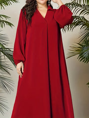 V Neck Maxi Dress Lantern Sleeve Loose Fit