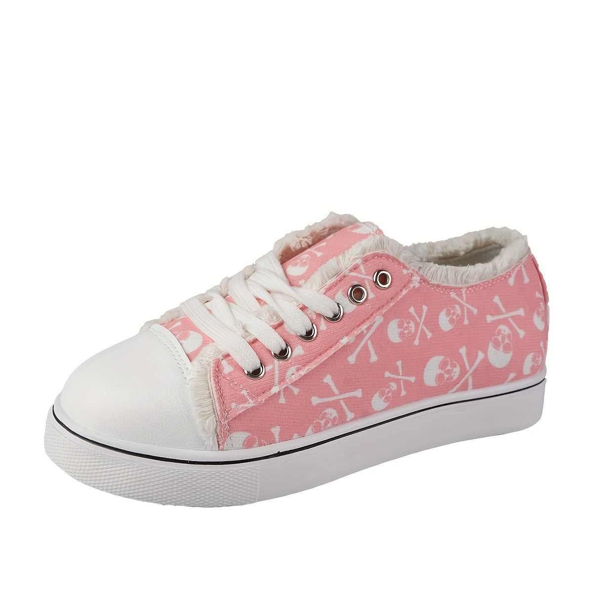 Pink Skull Pattern Sneakers Halloween Lace Up Low Top Flat Canvas Shoes