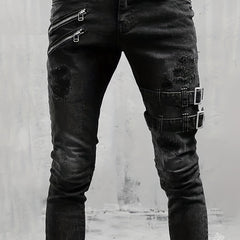 Men's Ripped Biker Jeans Slim Fit Distressed Stretch Denim Pants