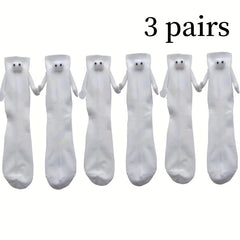 3 Pairs Creative Sweat-absorbing Mid-calf Socks with 3D Magnetic Dolls