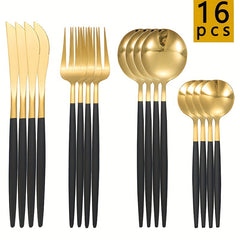 16pcs Stainless Steel Portuguese Steak Fork Spoon Set