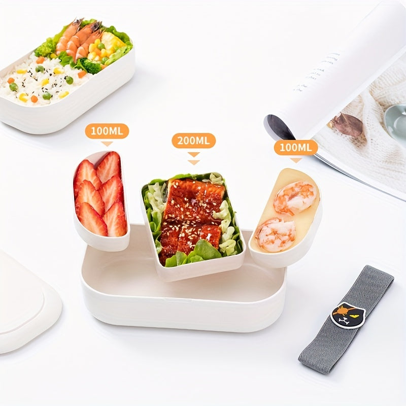 Japanese Style Bento Box 3 Grid Divided Lunch Box with Tableware