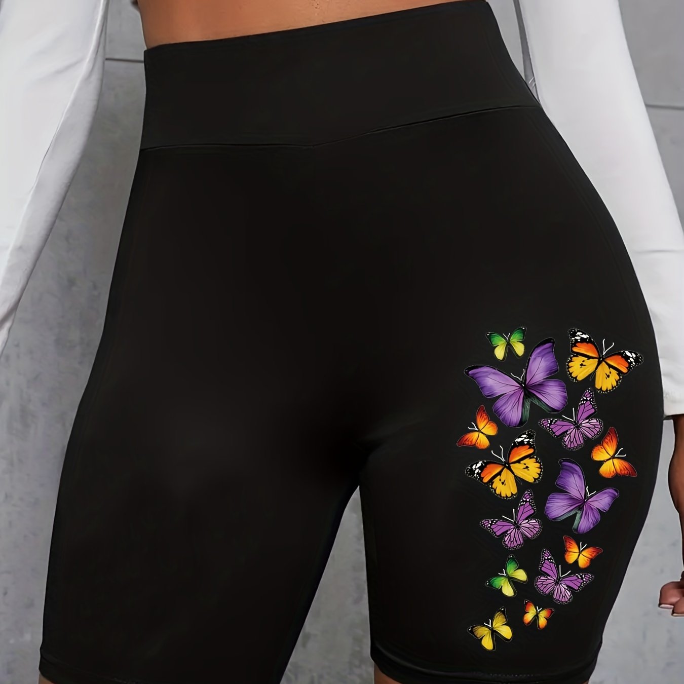 Butterfly Print High Waist Biker Shorts