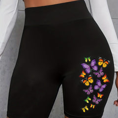 Butterfly Print High Waist Biker Shorts