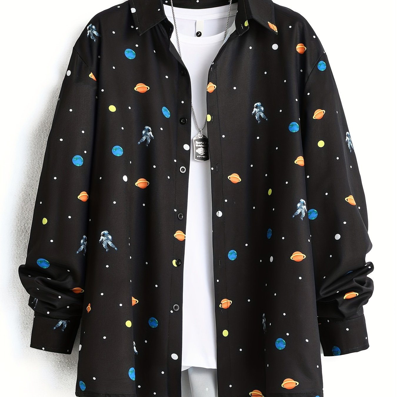 Astronaut Print Men's Long Sleeve Shirt