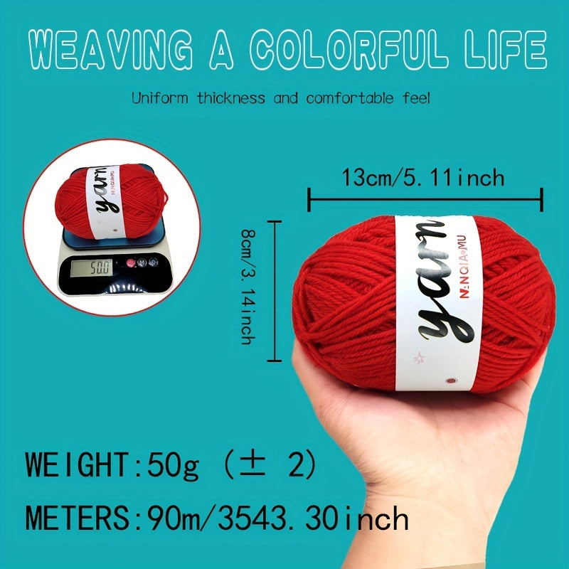 Soft 4-strand 50g Yarn for Crochet & Knitting Projects - Primary Colors