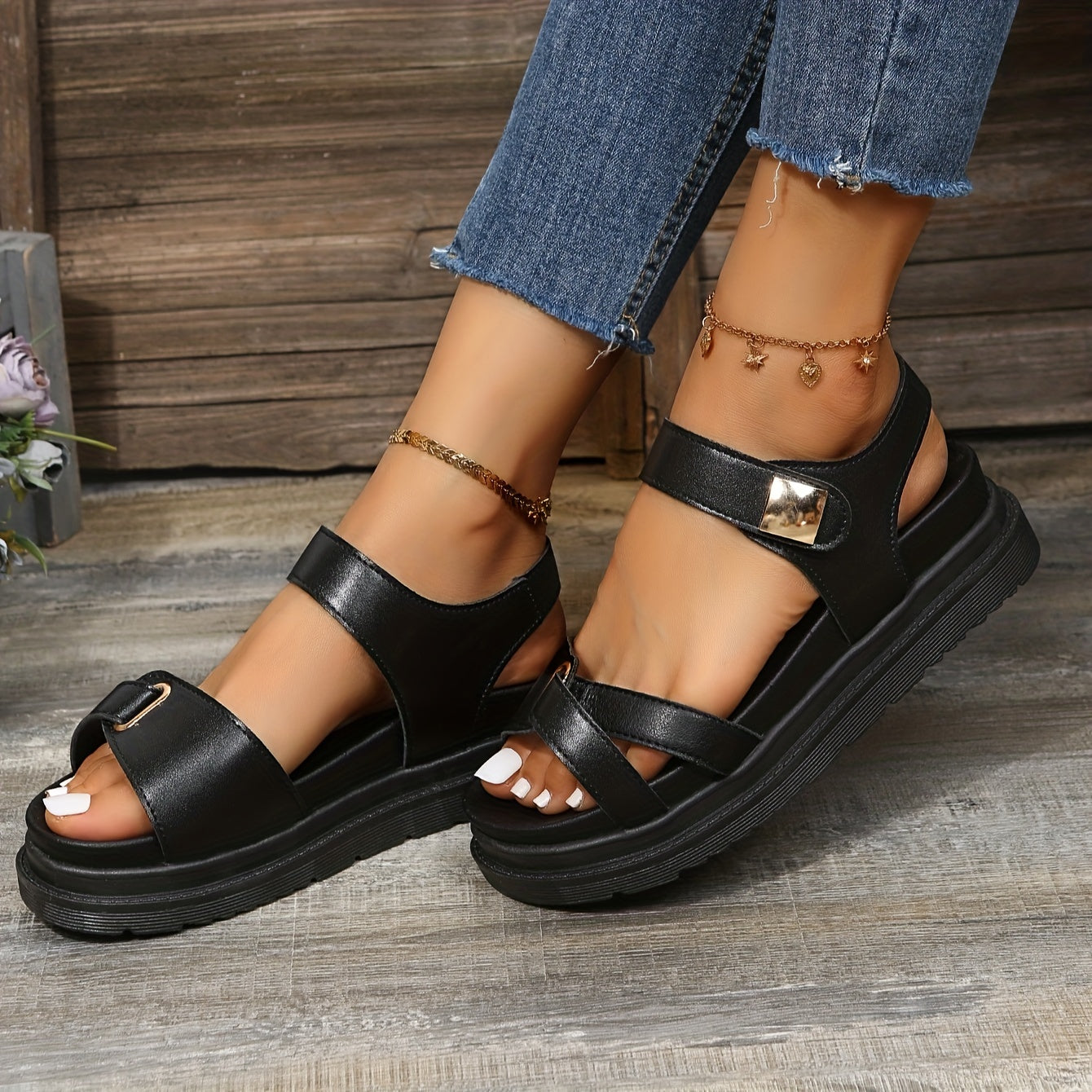 Women's Platform Sandals Hook & Loop Fastener Thick Bottom Casual Sandals
