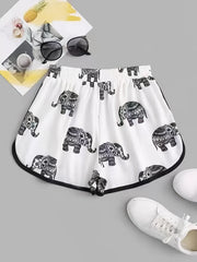 Boho Elephant Print High Waist Shorts