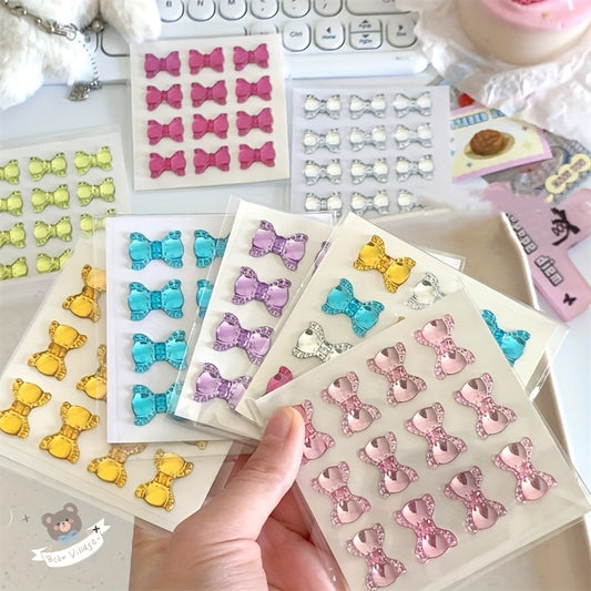 3D Embossed Bow Stickers for Journals Assorted Colors Self Adhesive