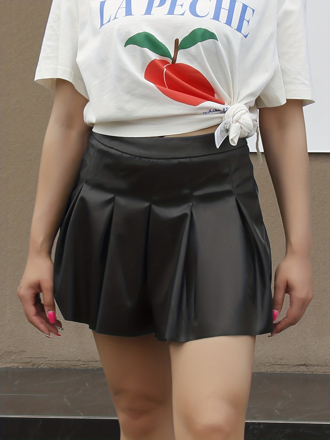 Ruched PU Leather Shorts for Women