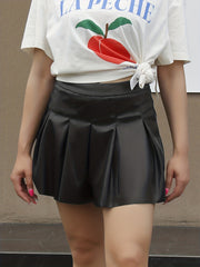 Ruched PU Leather Shorts for Women