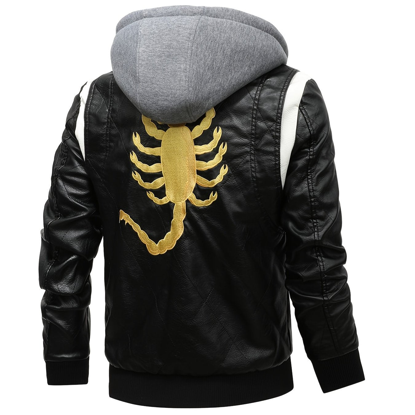 Men's Scorpion Print PU Leather Jacket With Hood