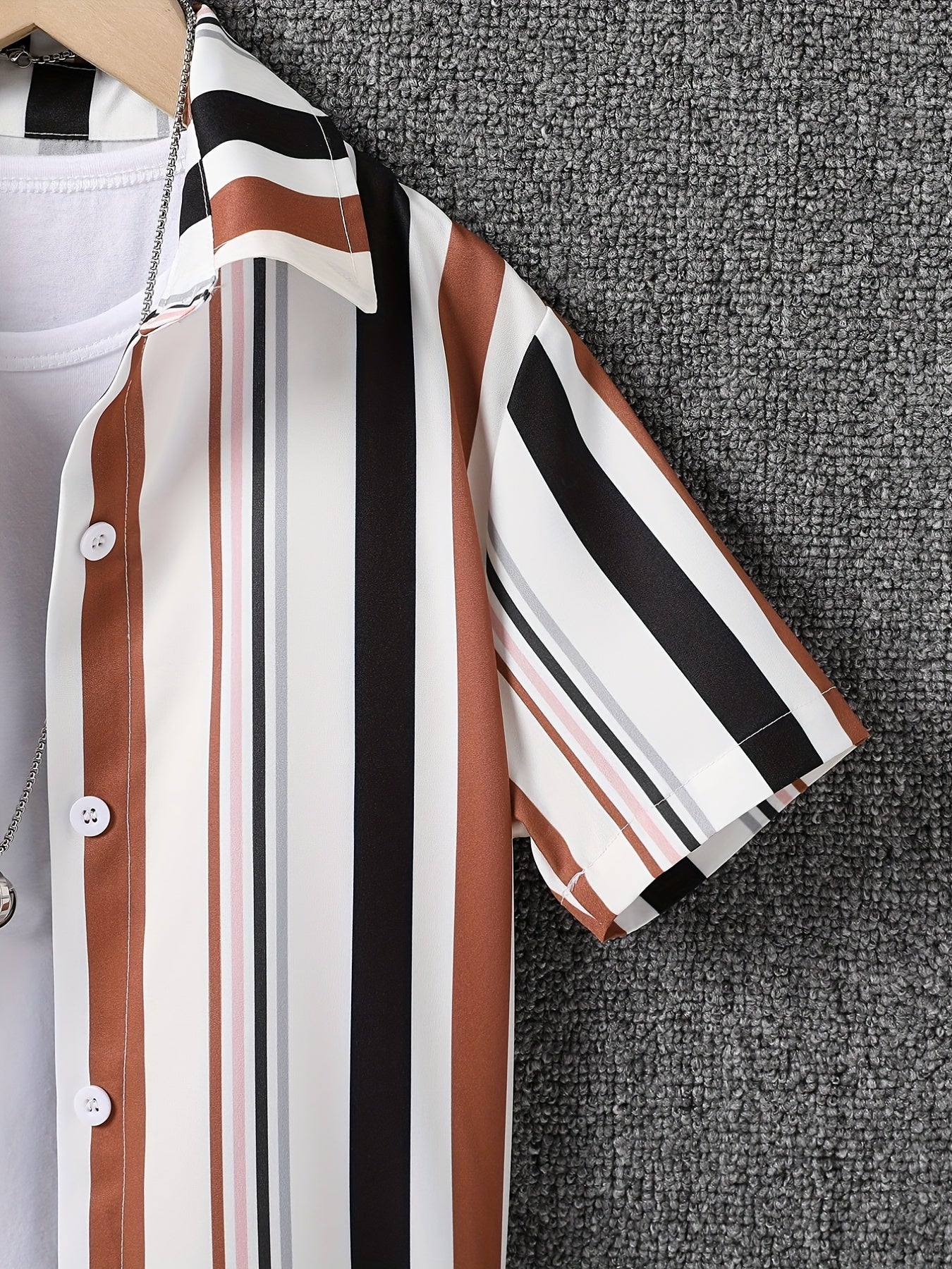 Boys Stripe Casual Lapel Shirt Short Sleeve Top for Summer