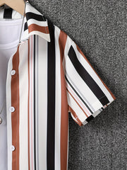 Boys Stripe Casual Lapel Shirt Short Sleeve Top for Summer