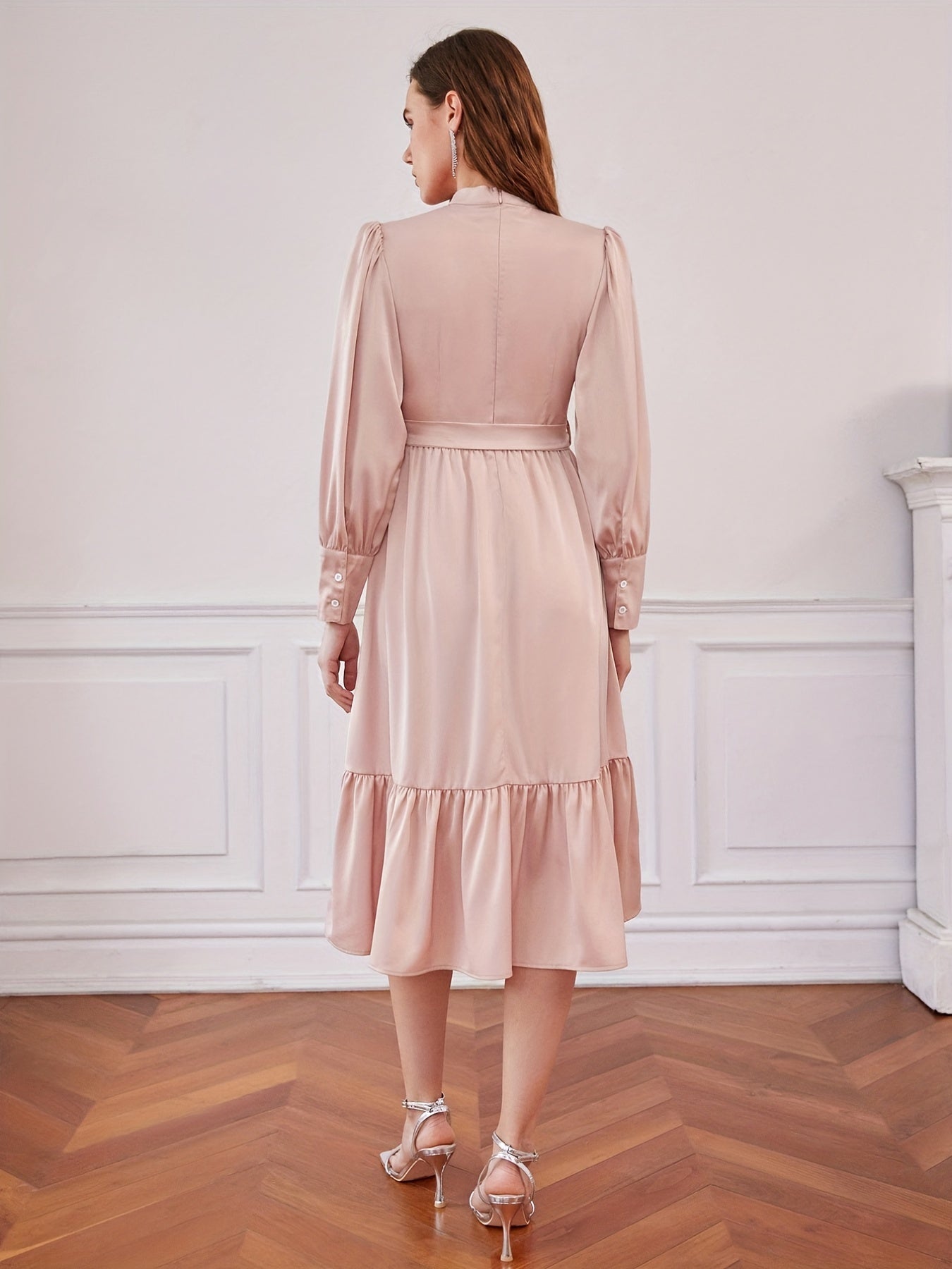 Stylish Family Matching Dress Casual Solid Long Sleeve Family Dress