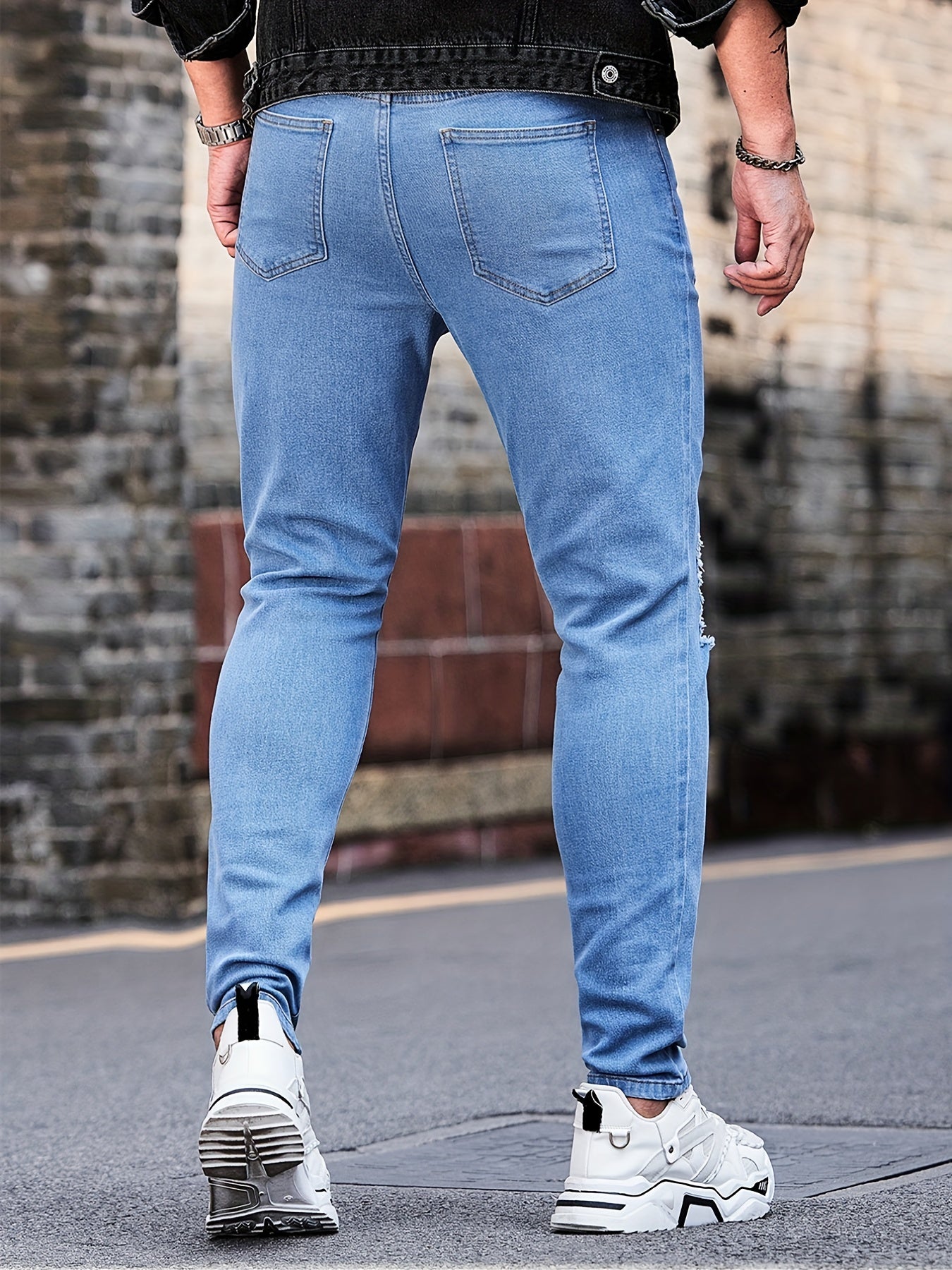 Slim Fit Ripped Jeans Men's Street Style Denim Pants