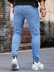 Slim Fit Ripped Jeans Men's Street Style Denim Pants