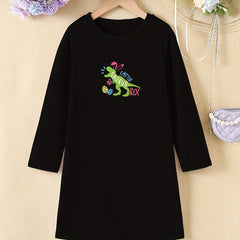 Easter Dinosaur Short Sleeve Casual T Shirt Dress for Toddler Girls