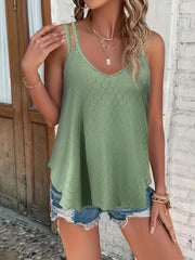 Eyelet Embroidered V Neck Tank Top