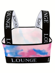 Sporty Tie Dye Letter Tape Plus Size Bra