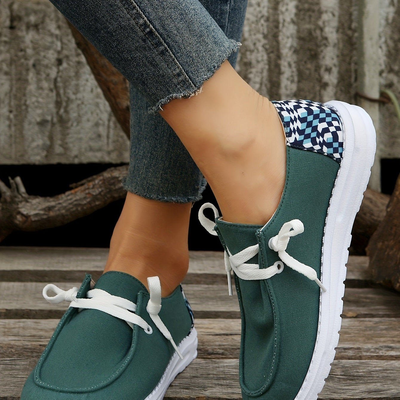 Women's Geometric Pattern Canvas Shoes Lightweight Loafers