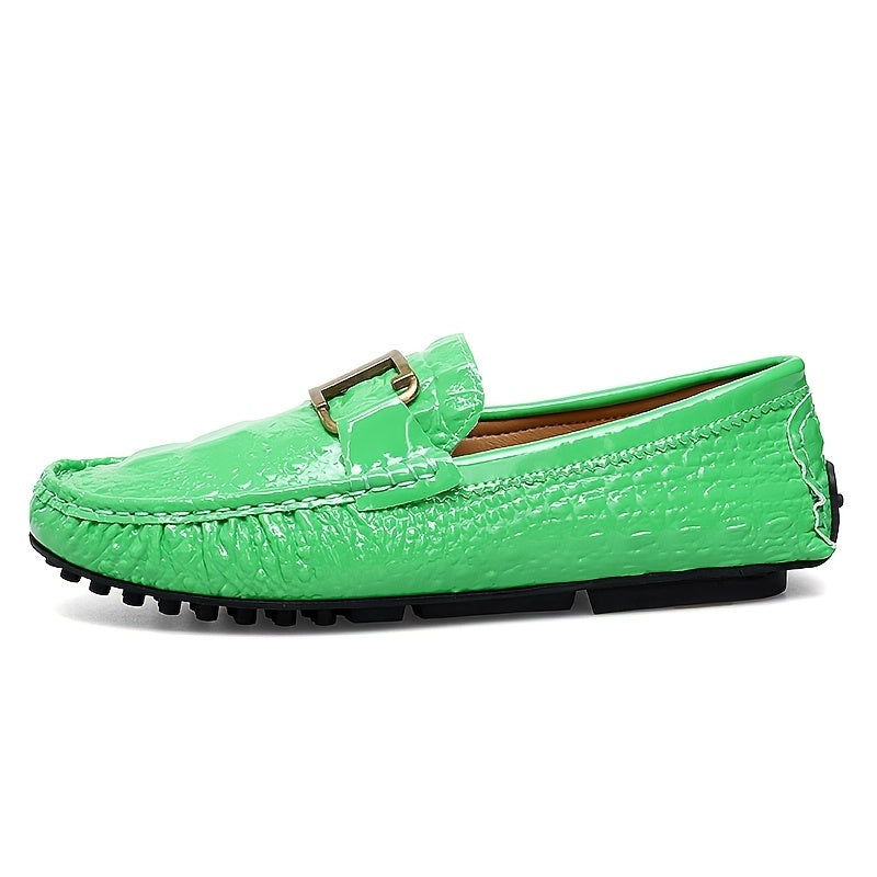 Green Metal Buckled Loafers Anti slip Flat Casual Shoes
