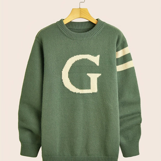 Men's ''G'' Pattern Sweater Warm Knit Pullover