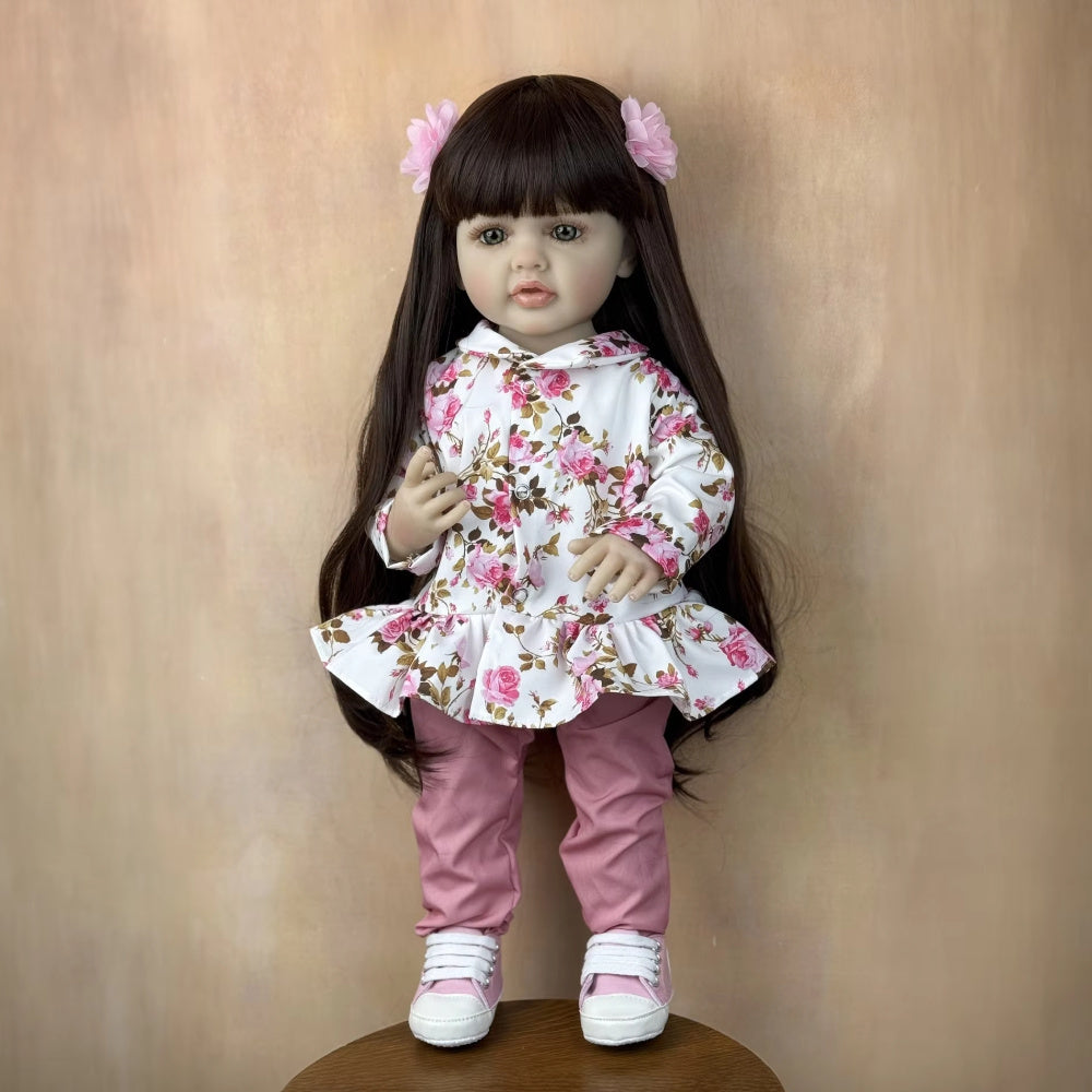 22in Full Body Reborn Baby Girl Doll Classic Princess Dress Long Hair