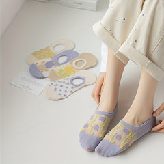 5 Pairs Floral Print Ankle Socks Women's Stockings