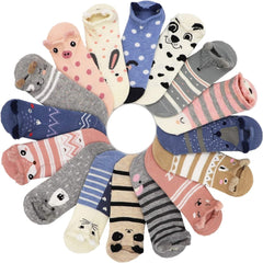 16 Pairs Women's Cartoon Animals Plush No Show Socks