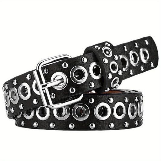 Punk Style Rivet Belt Hollow Air Eye Belt for Men and Women