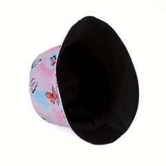 Pink Butterfly Bucket Hat Lightweight Tie Dye Sunscreen Fisherman Cap