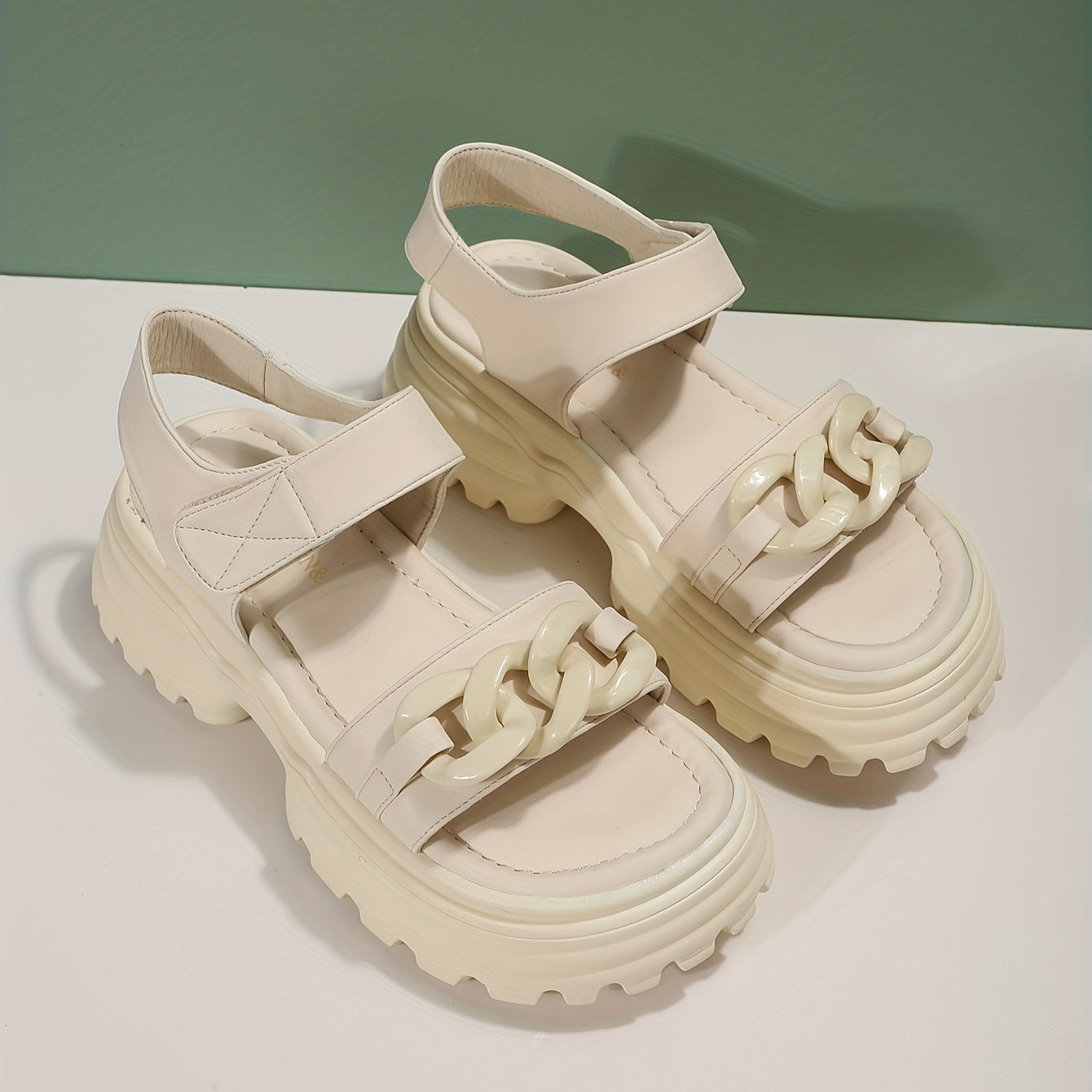 Women's Chain Decor Sports Sandals Thick Sole Hook & Loop Fastener