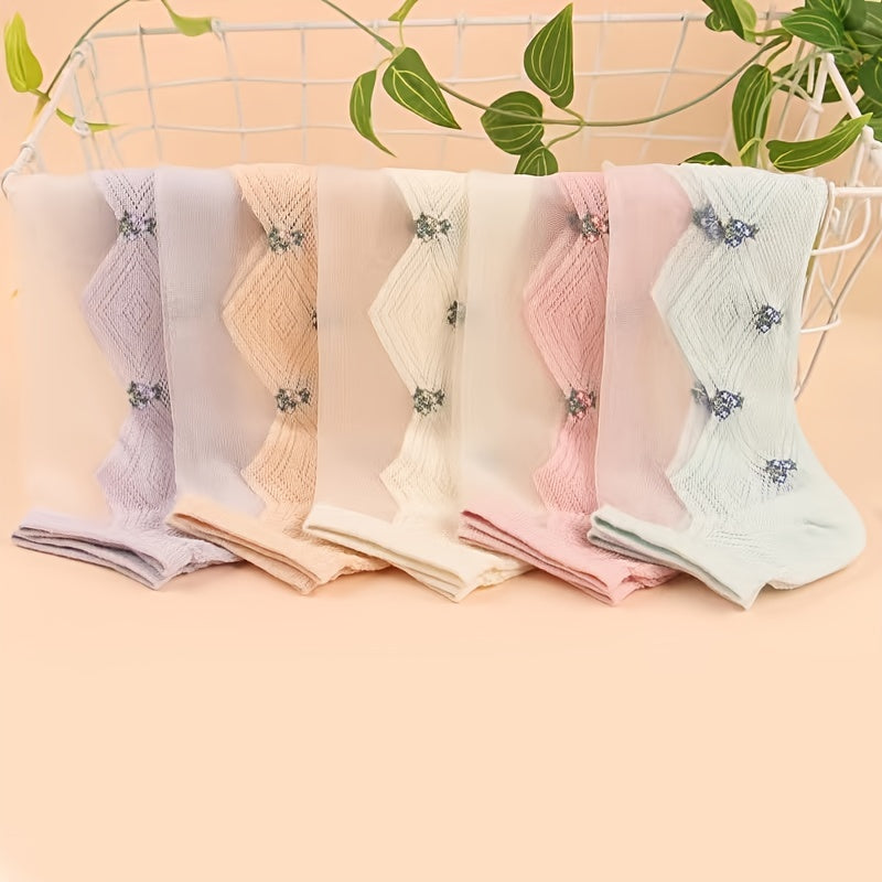 5 Pairs Floral Print Sheer Socks Women's Ankle Stockings