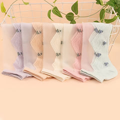 5 Pairs Floral Print Sheer Socks Women's Ankle Stockings