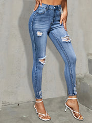 Ripped Holes Skinny Jeans Slim Fit High Stretch Distressed Tight Jeans