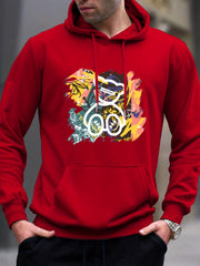 Cartoon Bear & Graffiti Print Hoodie for Men