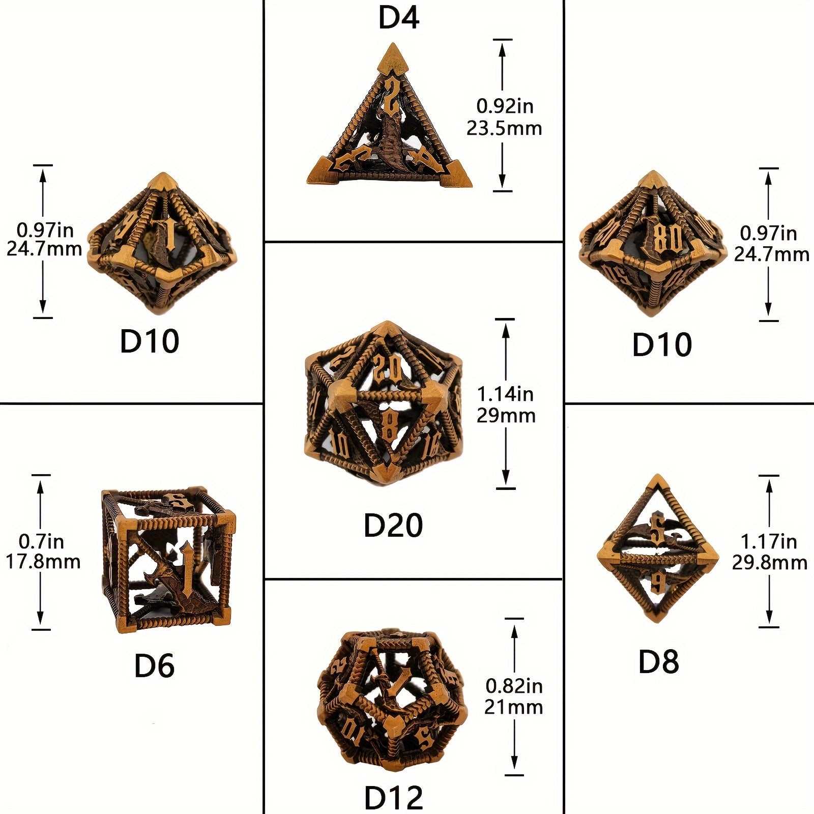 7pcs Metal Hollow Large Polyhedral Dice Set for RPG
