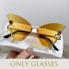 Rhinestone Decorative Butterfly Rimless Sunglasses for Women