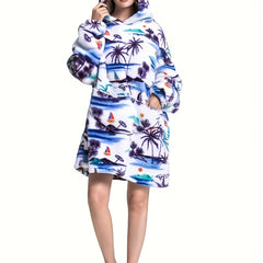 Tropical Pattern Fleece Hooded Blanket
