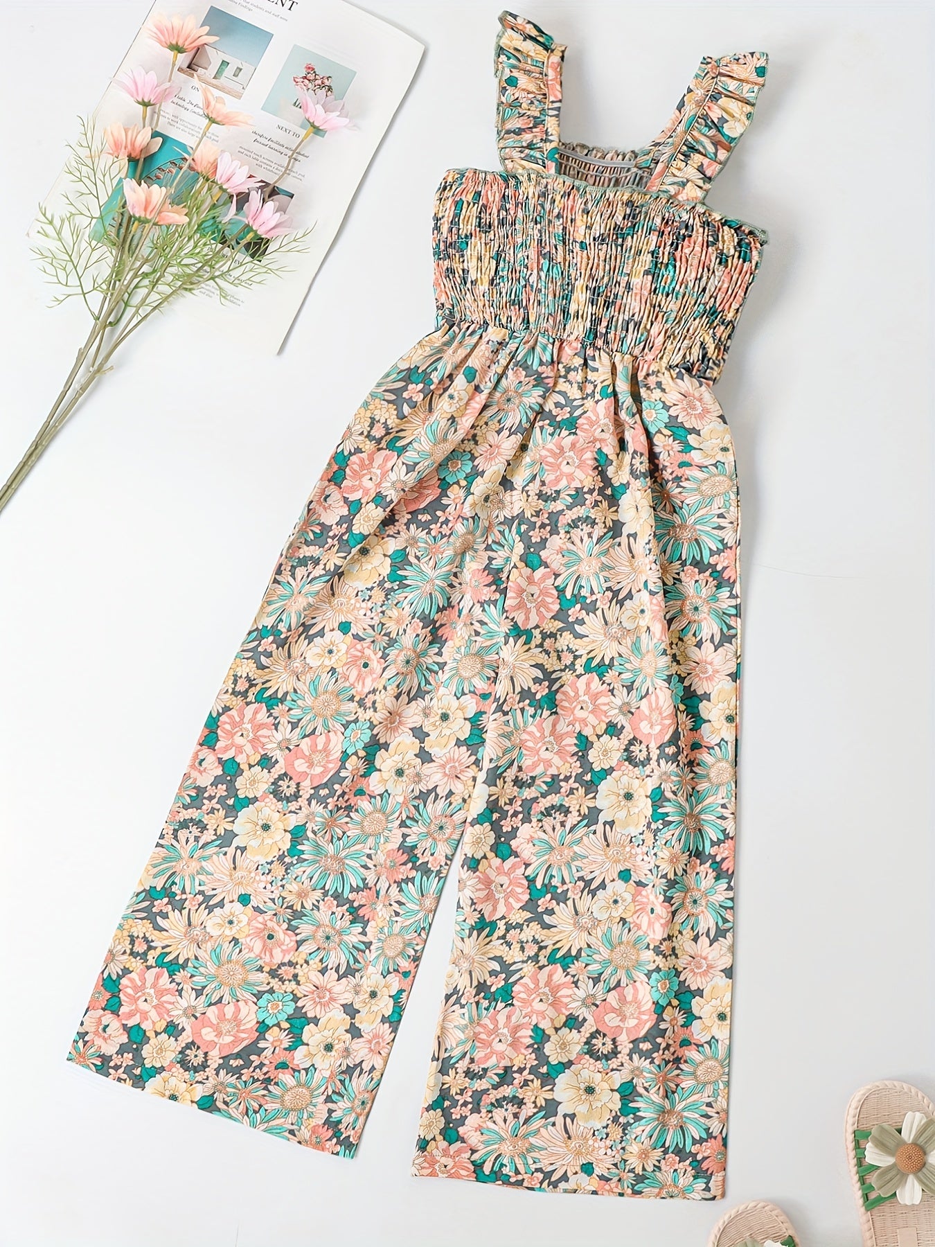 Girls Ruffled Polka Dot Cami Jumpsuit for Summer Party