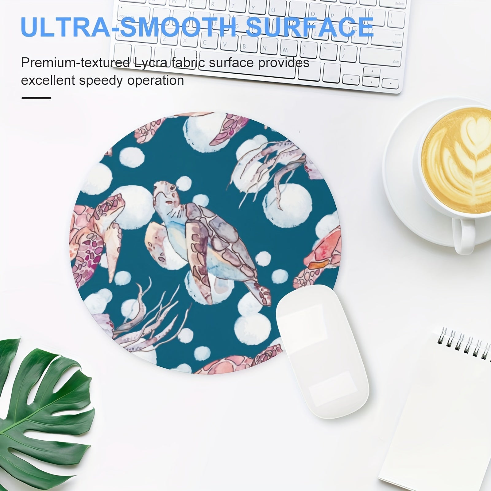 Sea Turtle Round Mouse Pad Non Slip Rubber Base Mousepad