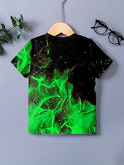 Boys Flames Graphic Tee Breathable Summer Shirt