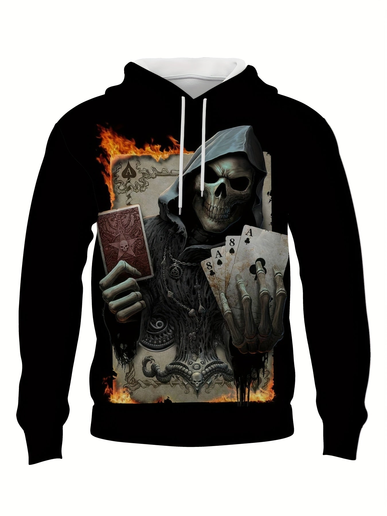 Y2K Skull Poker Print Hoodie Mens Autumn Winter