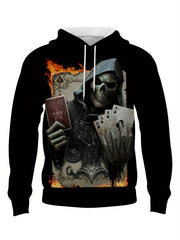 Y2K Skull Poker Print Hoodie Mens Autumn Winter
