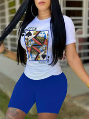 Poker Print Crew Neck Two Piece Set