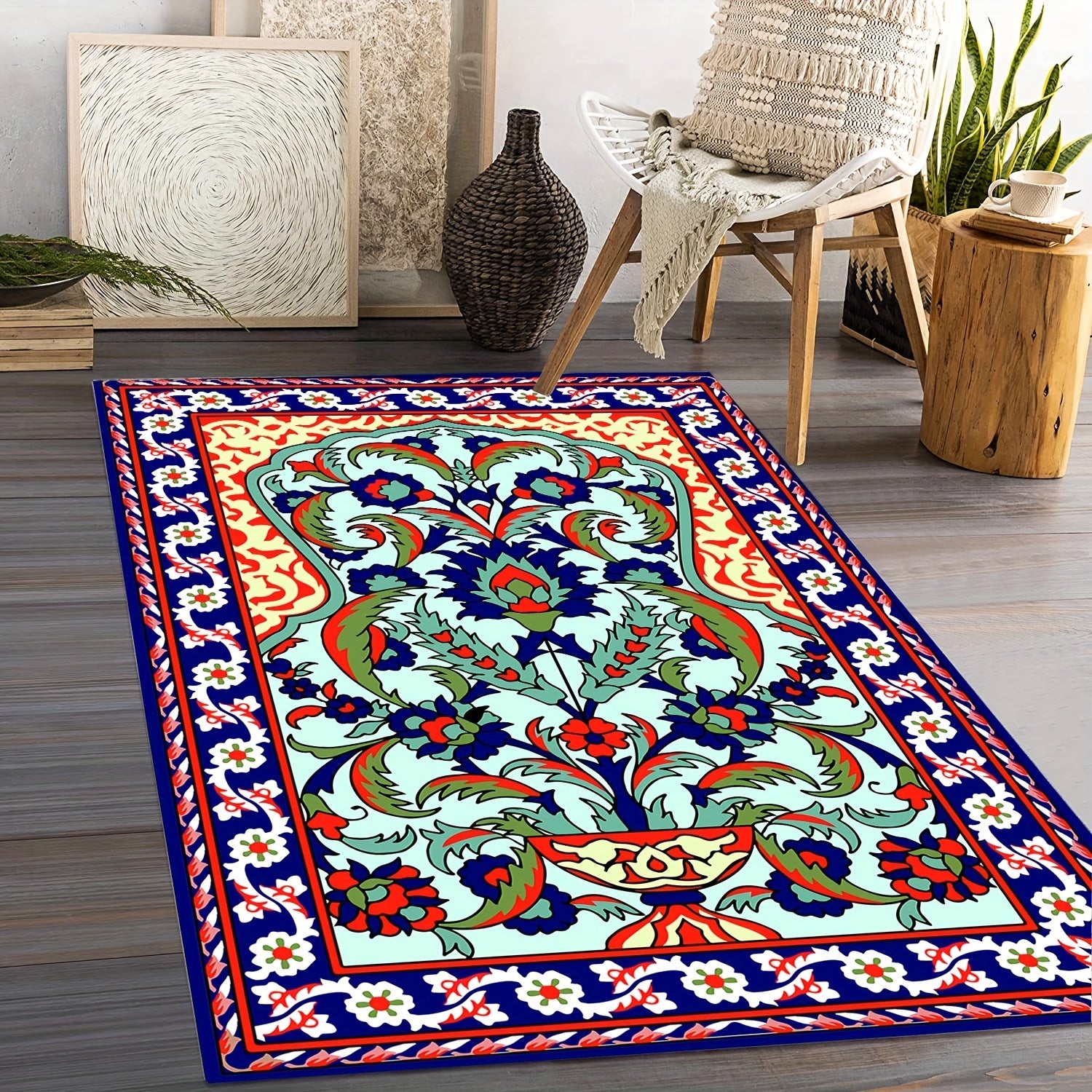 Large Prayer Rug Vintage Floral Non Slip Mat